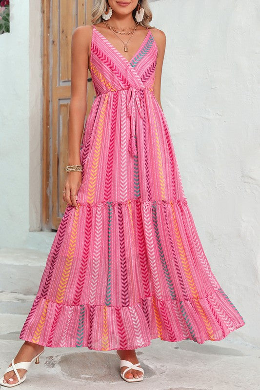 Tassel Tie V-Neck Surplice Maxi Dress