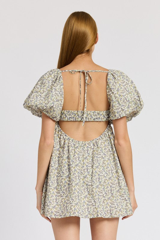 Squared Neck Ruched Mini Dress