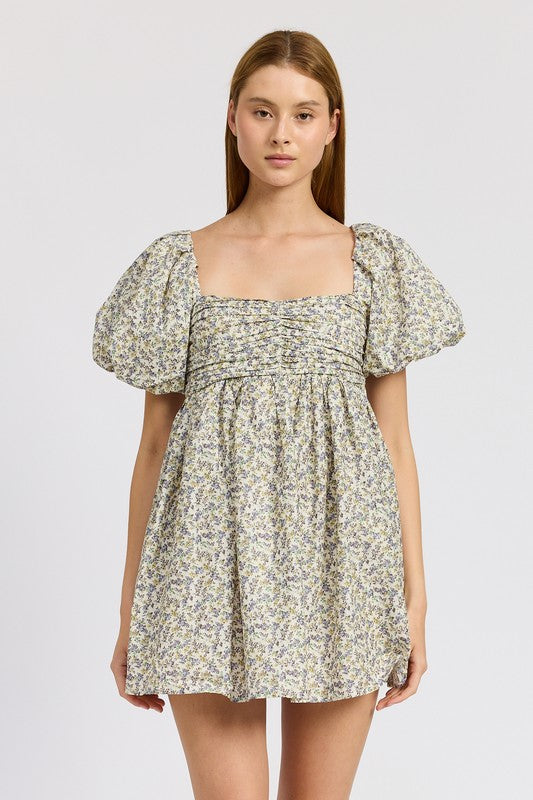 Squared Neck Ruched Mini Dress