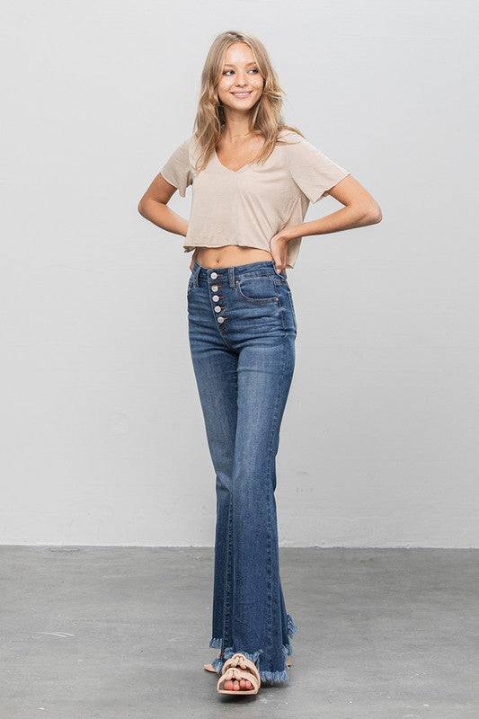 Button Down Wide Flare Jeans