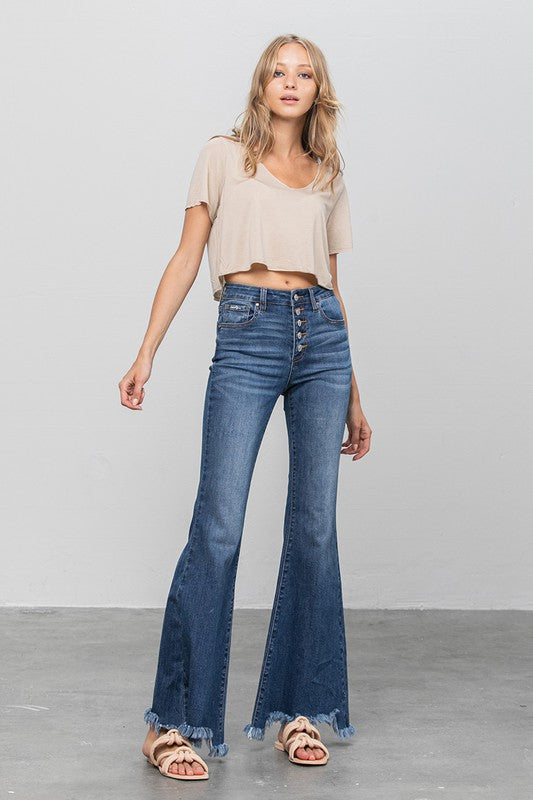 Button Down Wide Flare Jeans