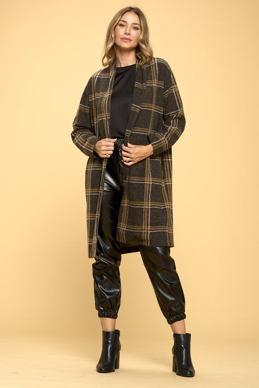 Plaid Coat with Buttons and Pockets