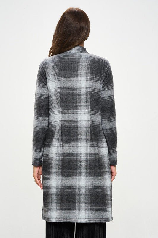 Plaid Open Front Coat with Collar