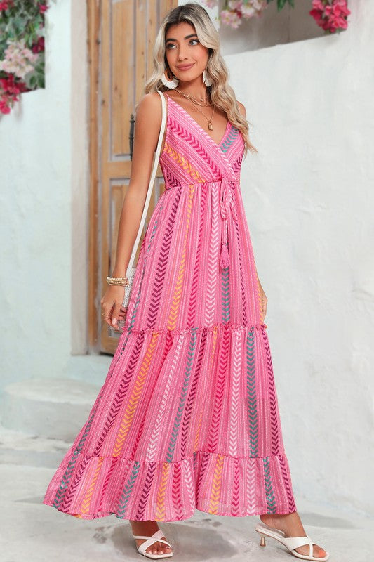 Tassel Tie V-Neck Surplice Maxi Dress