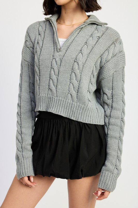 Cable Knit Half Zip Sweater