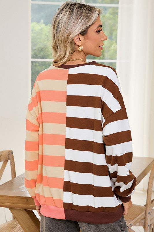 Color Block Drop Shoulder Pullover Sweatshirt