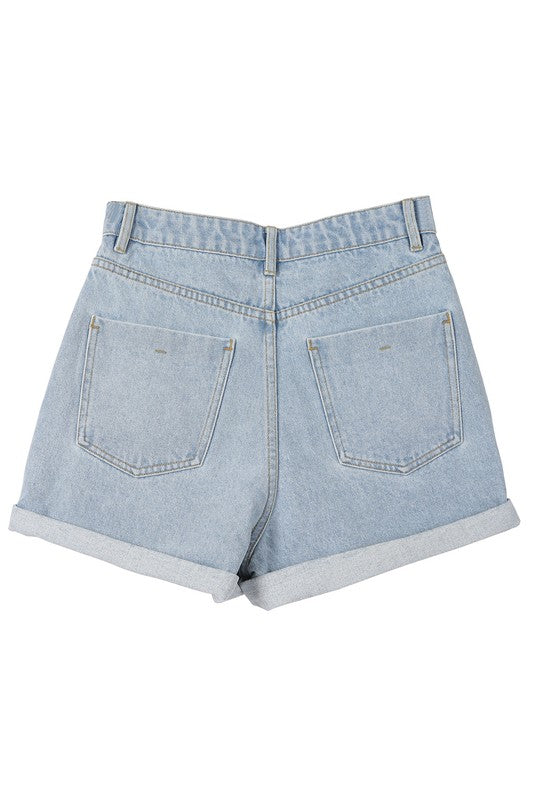 High Waisted Denim Roll-Up Shorts