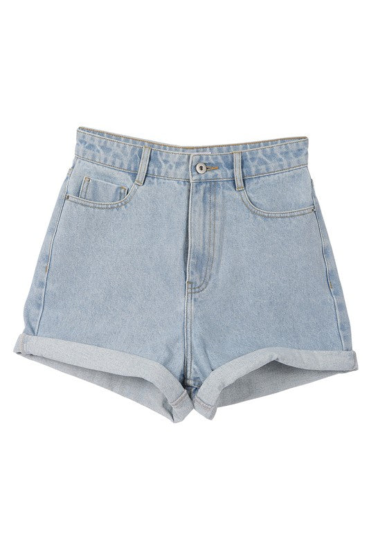 High Waisted Denim Roll-Up Shorts